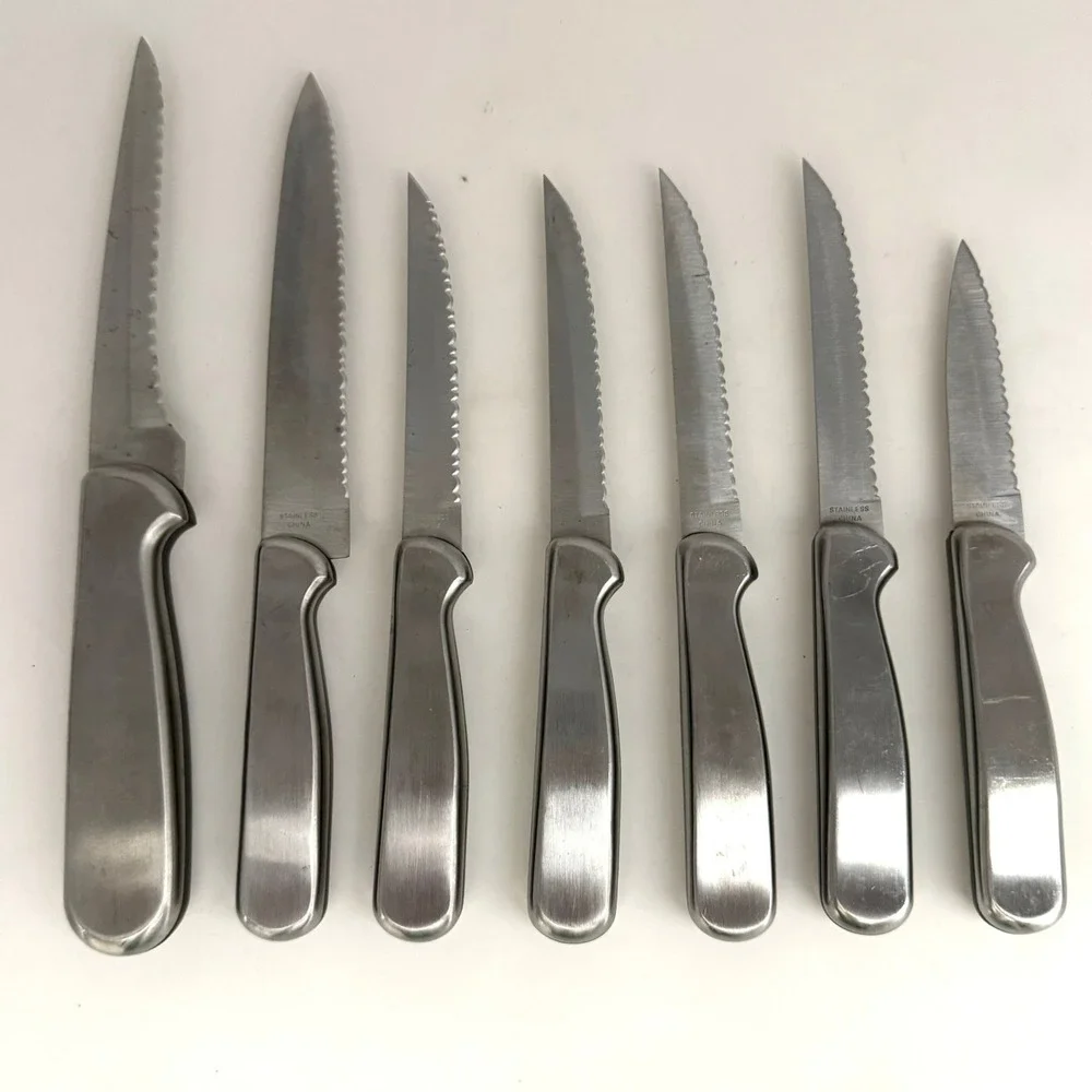 Ginsu Stainless Steel 7 Piece Serrated Knife Set Silver Tone Kitchen Cutlery